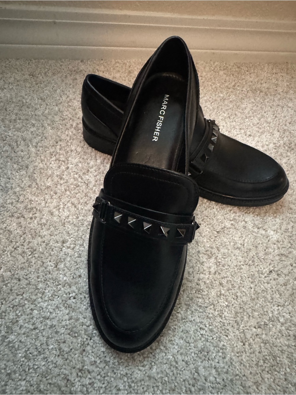 Marc Fisher Black Studded Leather Loafers 8.5